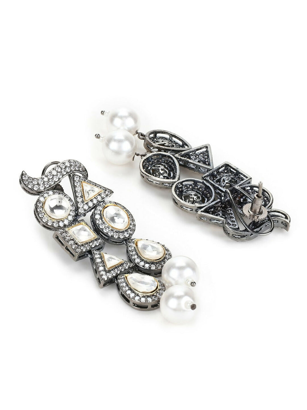 Long Zircon Pearl Danglers- Ruby Raang | Grocsy