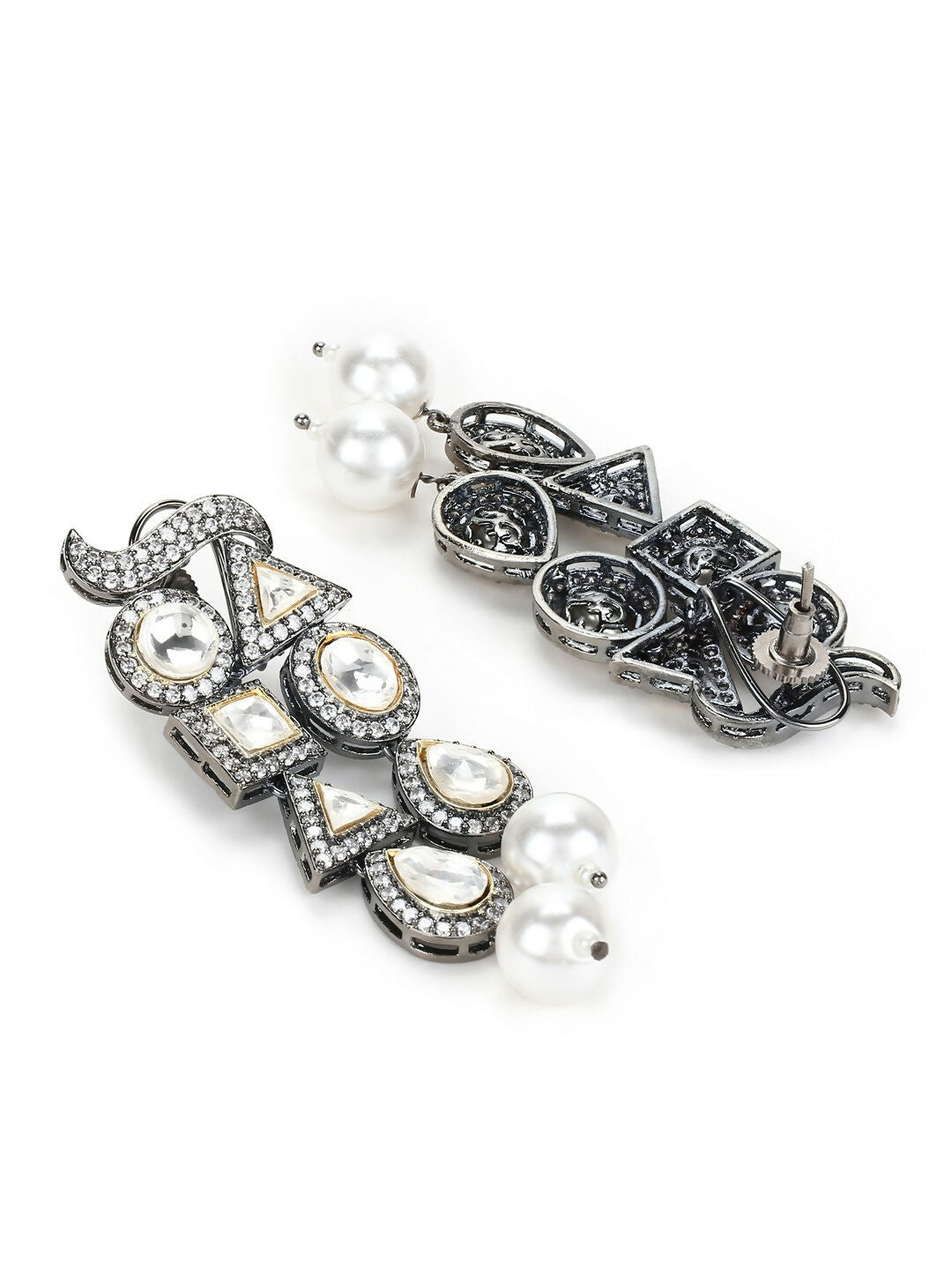 Long Zircon Pearl Danglers- Ruby Raang | Grocsy