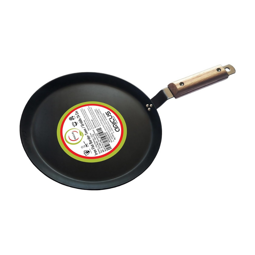 Amicus Pure Iron Tawa for Dosa Roti Chapati Paratha, Flat Iron Dosa Tava with Wooden Handle | Grocsy