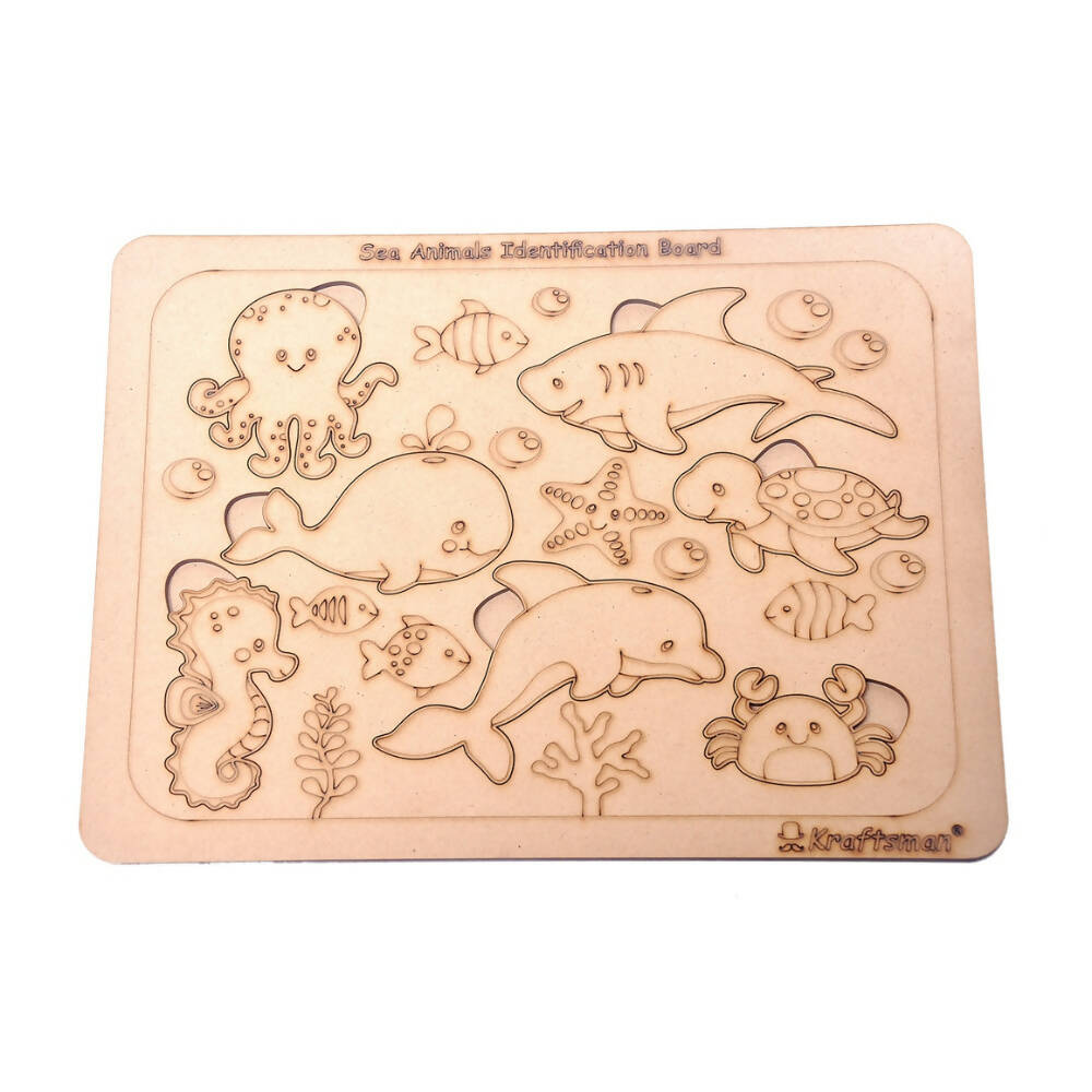 Kraftsman Sea Animals Identification Puzzle Board | Color Kit Included | Grocsy