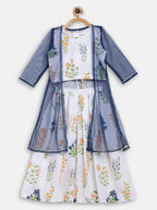 Ahalyaa Off White Cotton Printed Kids Top and Palazzo With Net Jacket For Girls | Grocsy