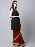 Even Apparels Black Polywool Open Front Women's Long Coat | Grocsy