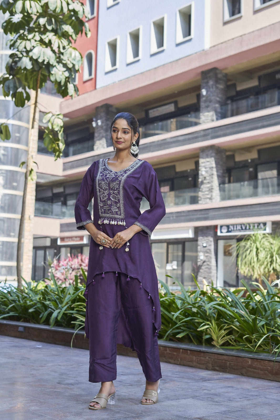 Joban Fashion Purple Cotton Premium Pure Viscose Dola With Handwork Kurta set | Grocsy