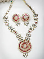 NVR Women's Red & Gold Kundan Studded Handcrafted Jewellery Set | Grocsy