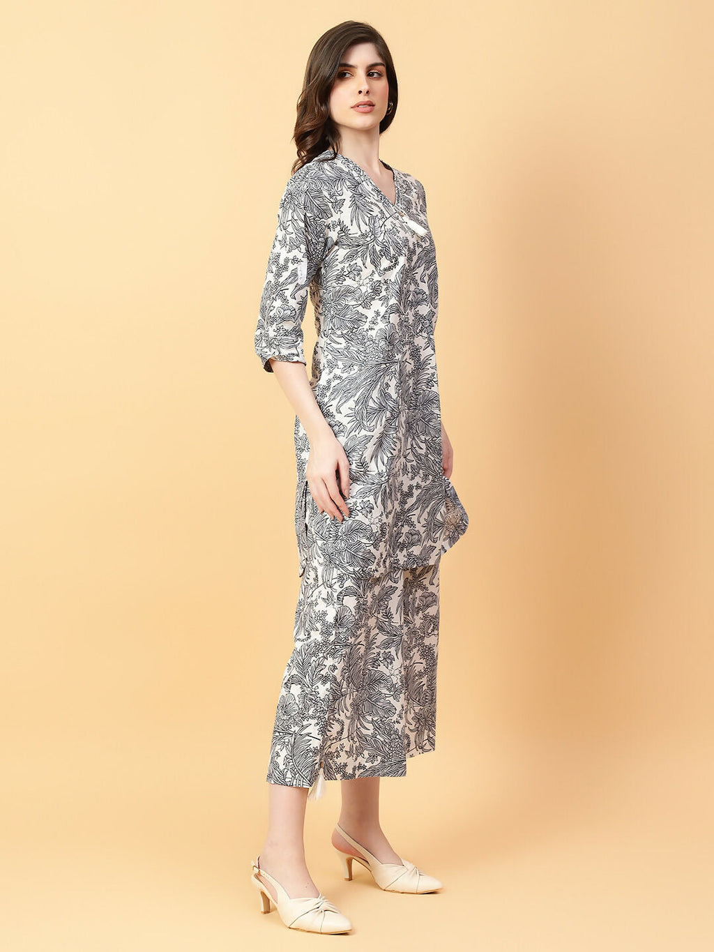 Joban Fashion Grey Cotton Printed & Hand Work Co-ord Set | Grocsy