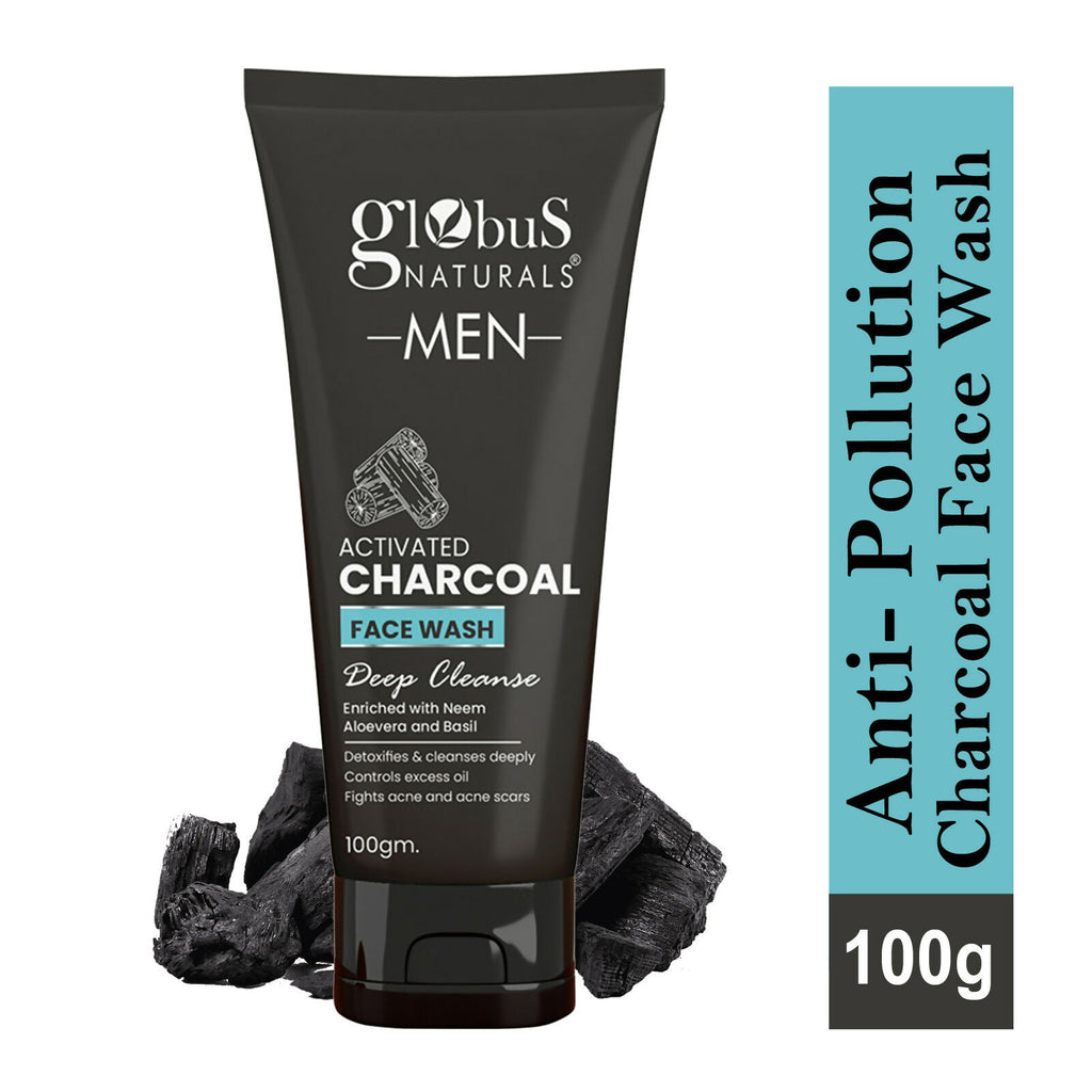 Globus Naturals Anti Pollution & Anti Acne Charcoal Face Wash For Men | Grocsy