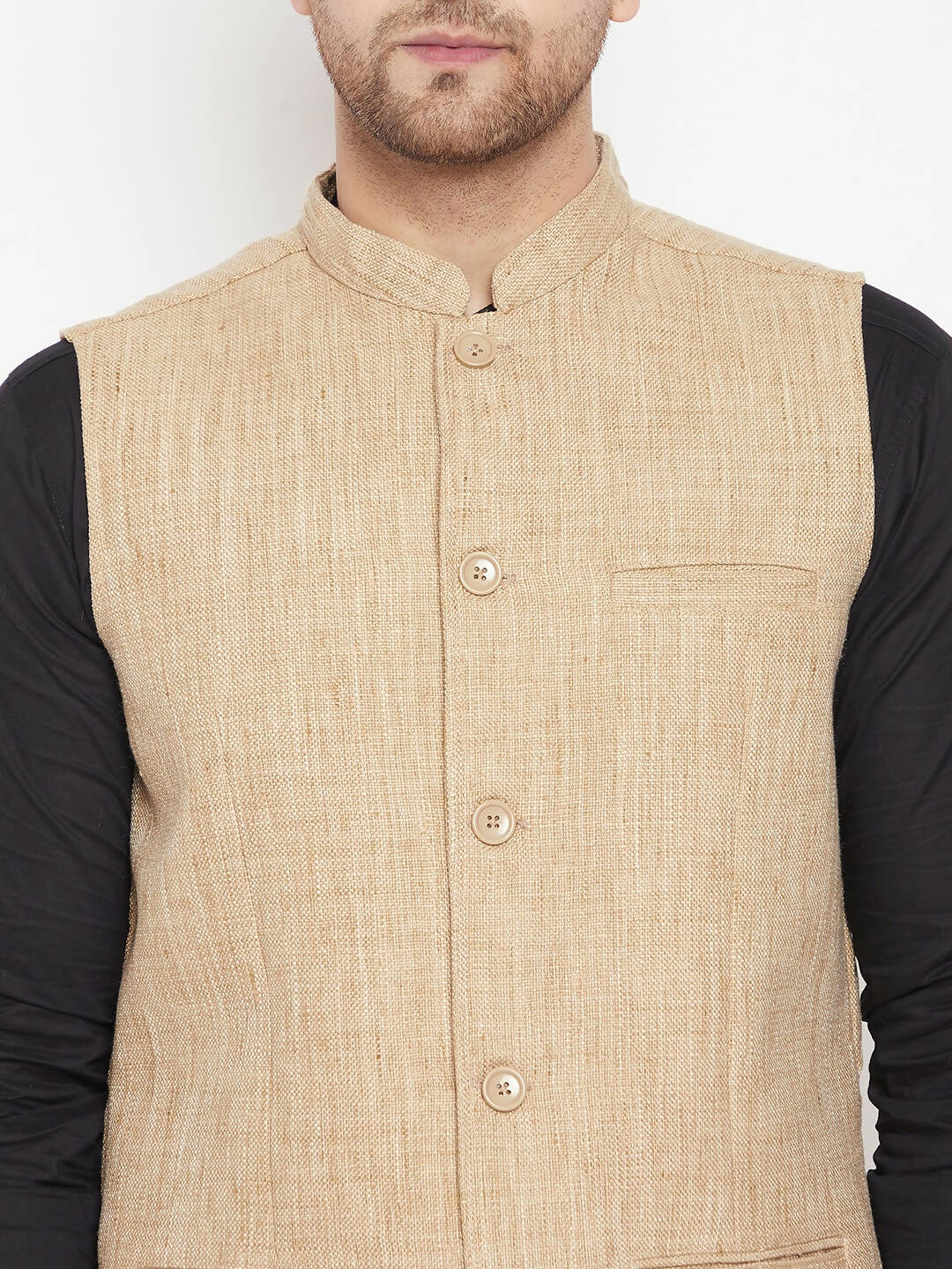 Even Apparels Beige Linen Men Woven Nehru Jacket LN719 | Grocsy