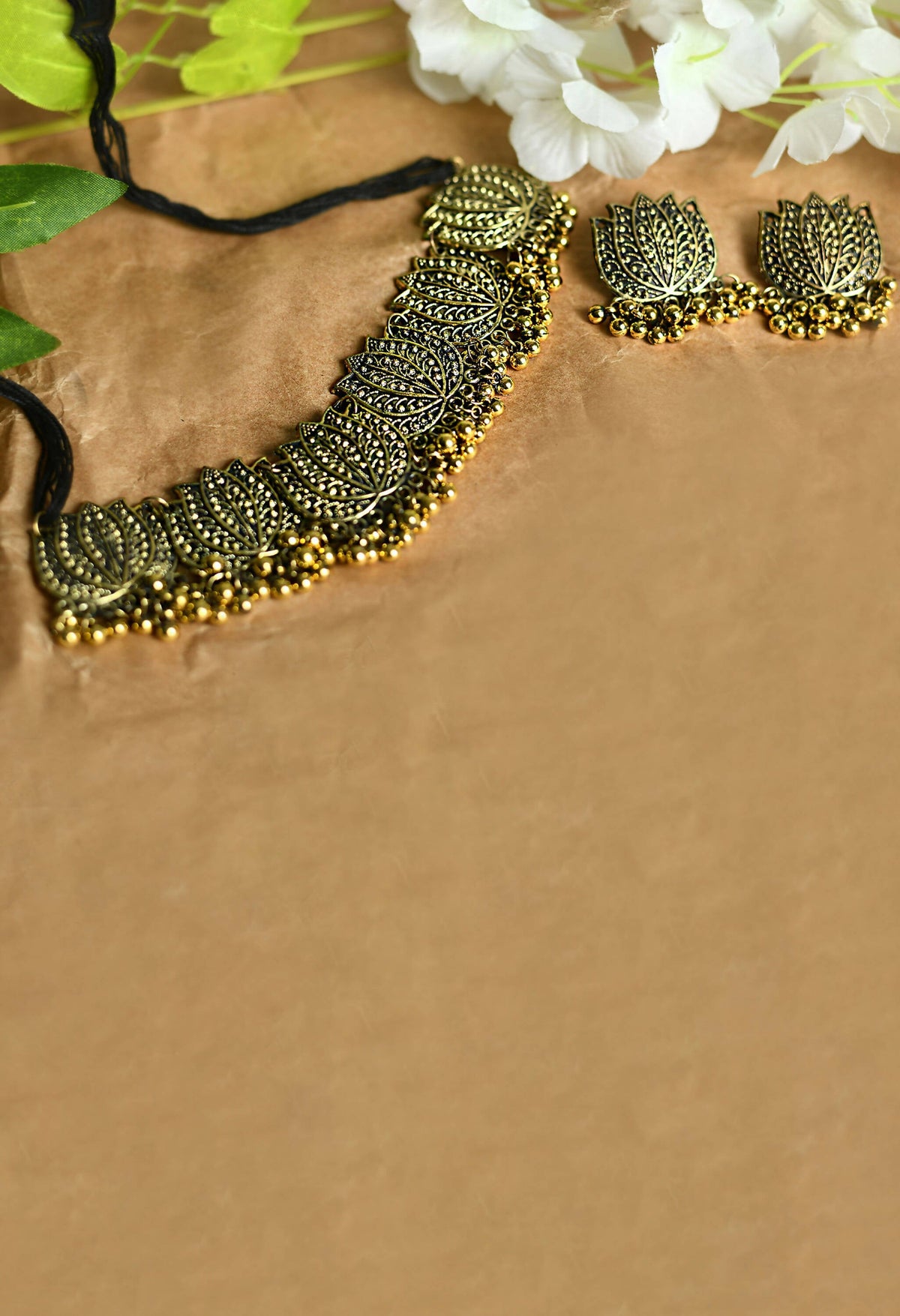 Mominos Fashion Johar Kamal Gold-Polished Brass Finish Lotus Design Choker For Women | Grocsy