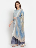 Myshka Women's Multi Printed Cotton Blend 3/4 Sleeve Round Neck Casual Kurta Palazzo Dupatta Set | Grocsy