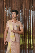 Dusky Pink Kanjivaram Machien Embroidered Pattu Set by Hilo Design | Grocsy