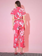 Myshka Women's Pink Shawl Neck Top With Trousers | Grocsy