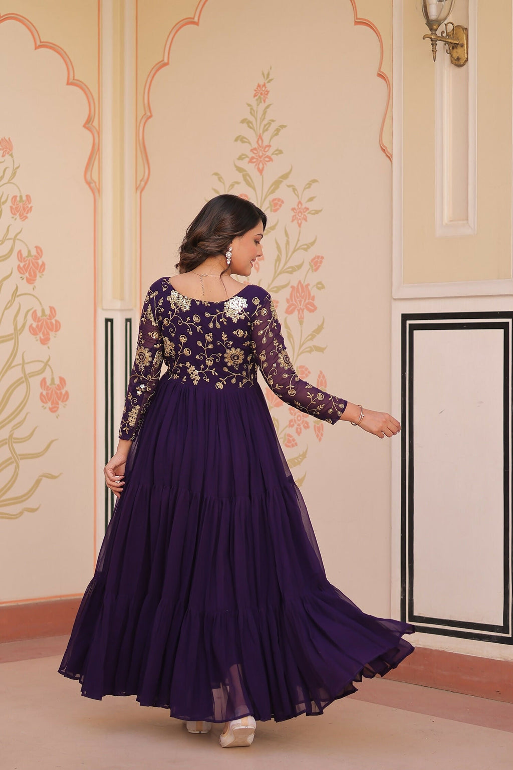 Joban Fashion Purple Georgette Sequence Embroidery Work Dress | Grocsy