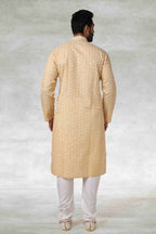 Raivat Ethnic Cotton Printed Work Kurta Pajama In Beige Colour | Grocsy