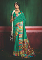 Joban Fashion Tushar Silk Bottle Green Colored With Zari Border And Designer Pallu Saree | Grocsy