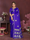 Joban Fashion Royal Blue Floral Motifs Banarasi Silk Sarees | Grocsy