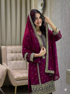Teeya Creation Wine Color Faux Georgette Embroidery Work Party Wear Salwar Suit | Grocsy