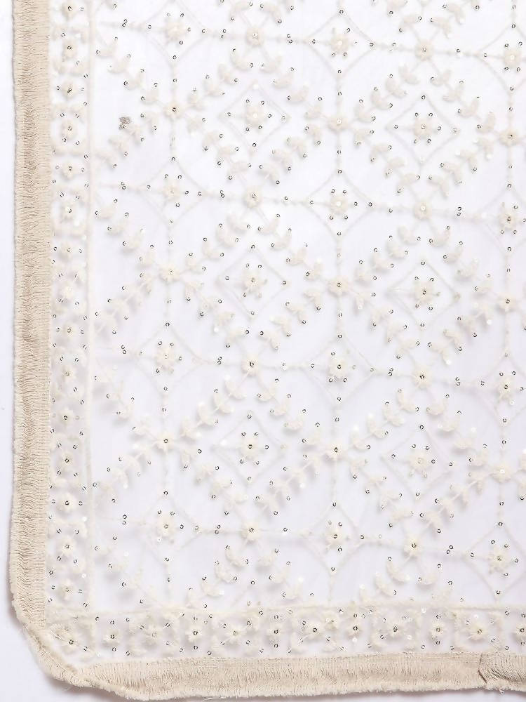 Myshka Women's White Net Solid Casual Dupatta | Grocsy