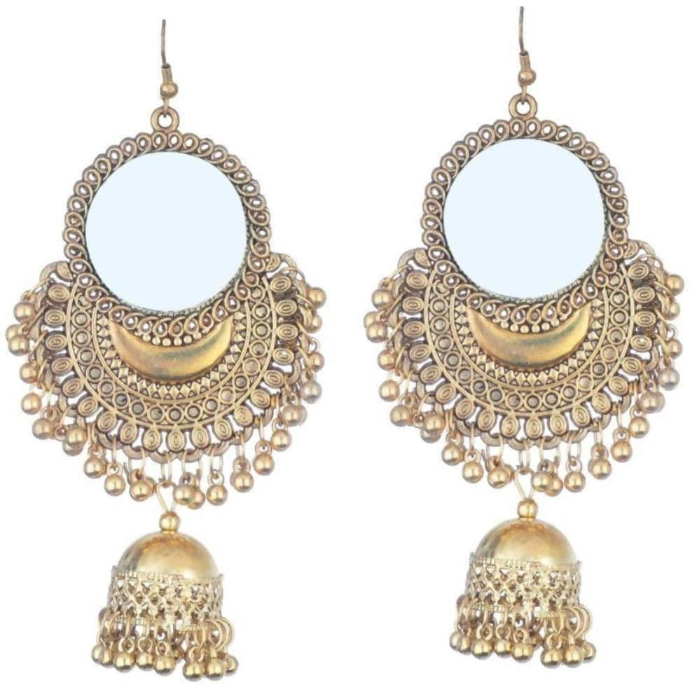 MS Fashion India Gold Color Half Moon Style Mirror Jhumka Earrings | Grocsy