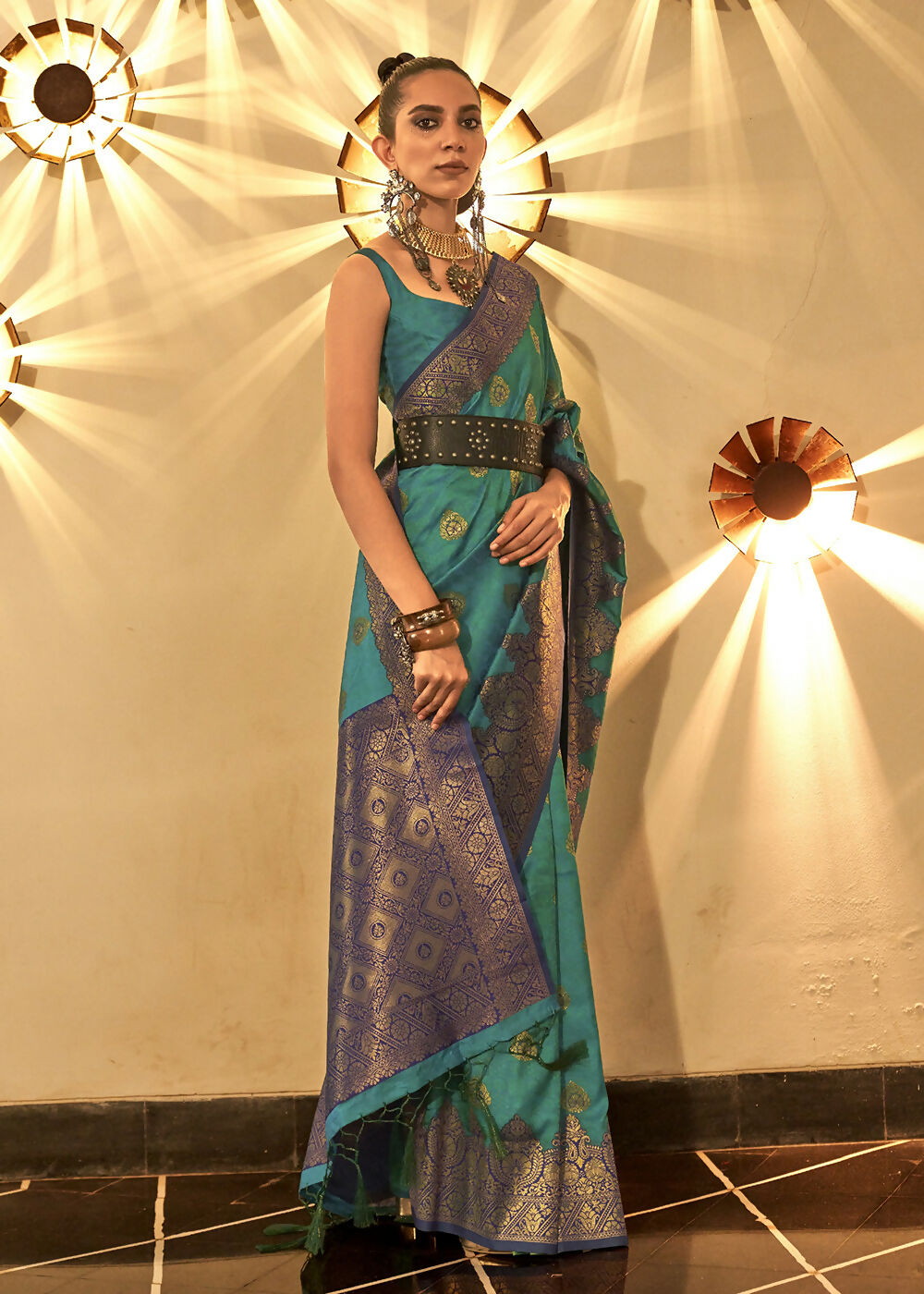 Trendy Weaving Silk Teal Green Designer Saree - Emponline | Grocsy