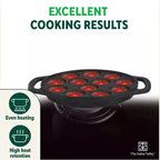 The Indus Valley 12 Pit/Cup CASTrong Cast Iron Kuzhi Paniyaram/Paddu Pan/Appe Maker, Pre-seasoned, 100% Pure, Toxin-free, Spatula, 21 cm, 2.2 kg | Grocsy