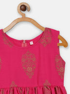 Ahalyaa Pink Rayon Printed Kids Kurta Sharara Set For Girls | Grocsy