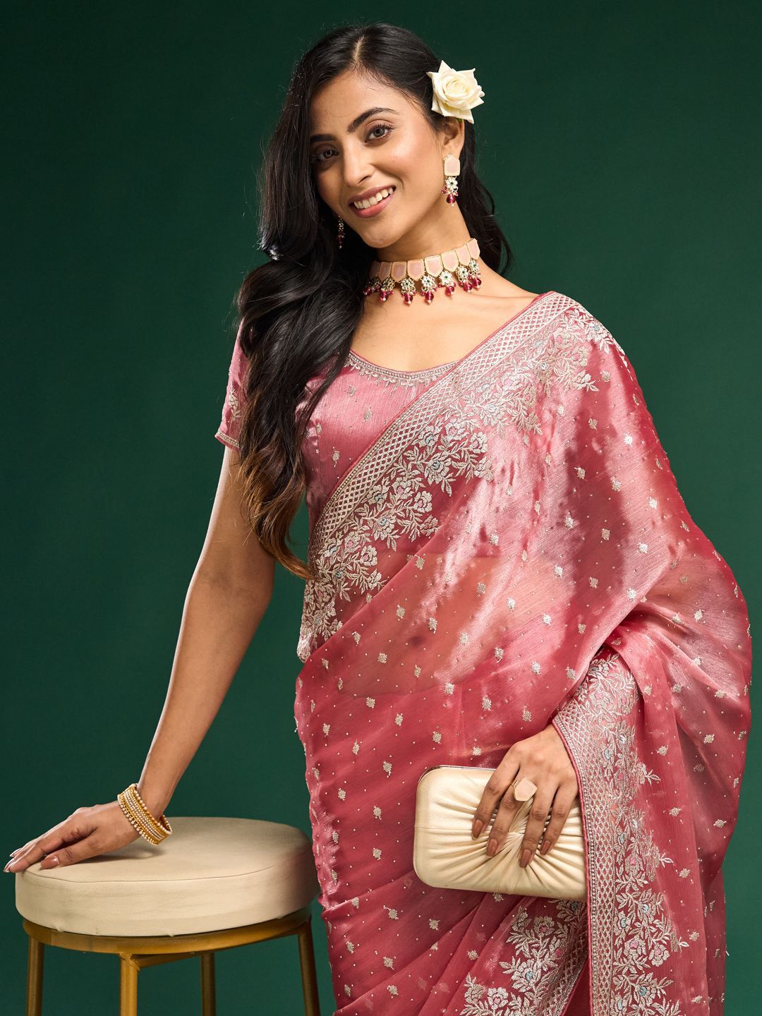 kasee Floral Embroidered Silk Blend Saree | Grocsy