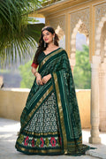 Vastranavya Designer Ikkat Print With Foil Work Lehenga Choli - Green | Grocsy