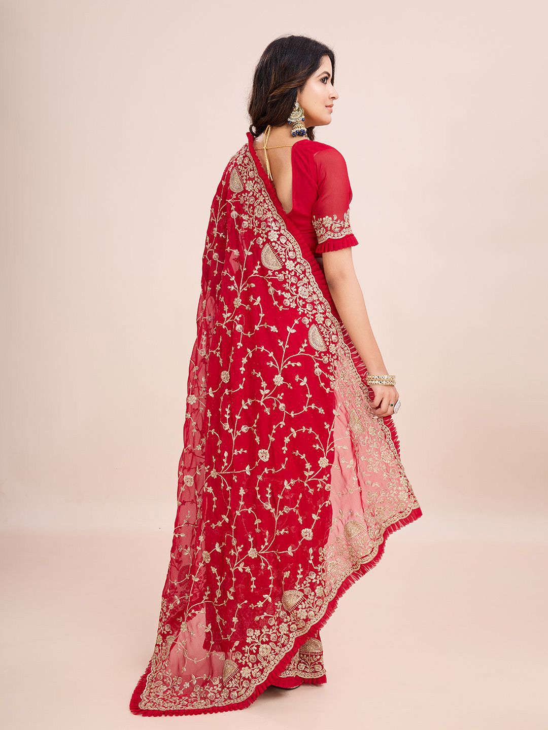 kasee Floral Embroidered Pure Georgette Ready to Wear Saree | Grocsy