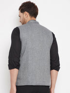 Even Apparels Grey Merino Men Woven Nehru Jacket PW689 | Grocsy