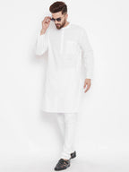 Even Apparels White Color Pure Cotton Band Collar Men's Kurta | Grocsy