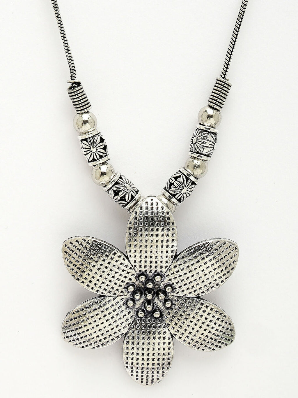 NVR Women's Silver-Toned Floral Shape Pendant with Chain | Grocsy