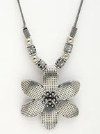 NVR Women's Silver-Toned Floral Shape Pendant with Chain | Grocsy