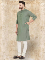 Even Apparels Cotton Linen Green Kurta - Green | Grocsy