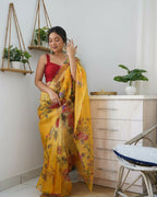 Vamsee Dillagi Yellow Organza Saree | Grocsy
