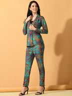 Myshka Women's Multi Printed Coat With Trousers | Grocsy