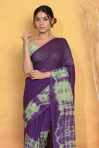 Very Much Indian Tie & Dye Handloom Mul Cotton Saree - Blue Green | Grocsy