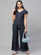 Myshka Women Blue Printed Top Palazzo Set | Grocsy