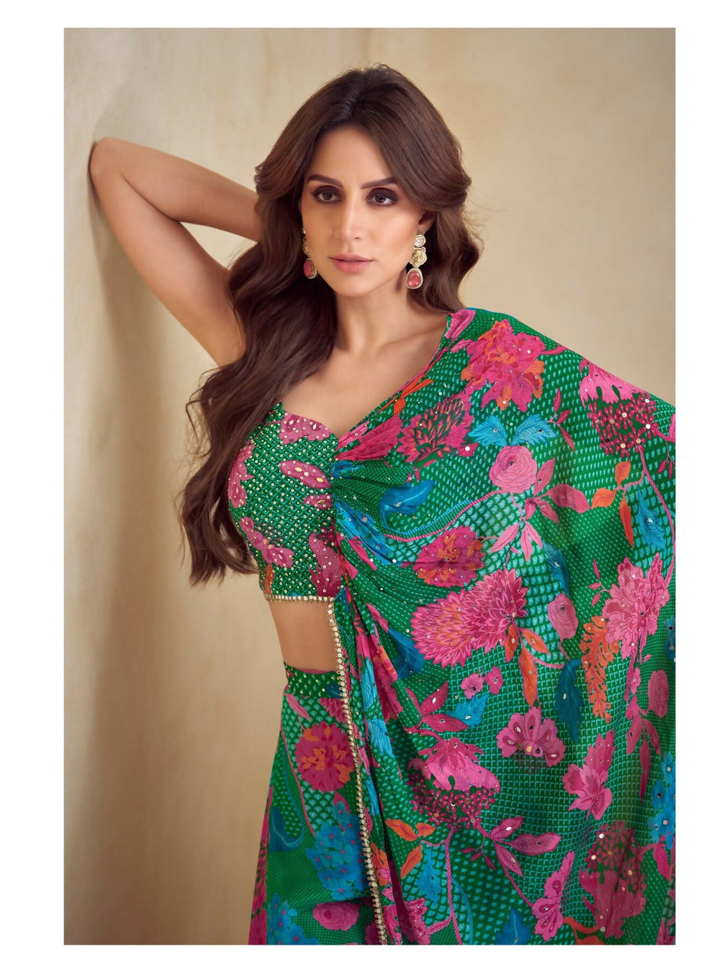 Anaita Dark Green Real Chinon Stitched Suit with Printed & Embroidery hand work | Grocsy