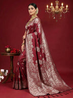 Shree Shyam Fashion Maroon Silk Blend Saree | Grocsy
