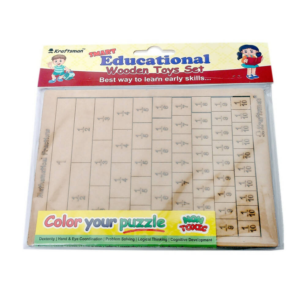 Kraftsman Mathematics Fractions Learning/Strips and Bars Learning and Puzzle Board | Color Kit Included | Grocsy