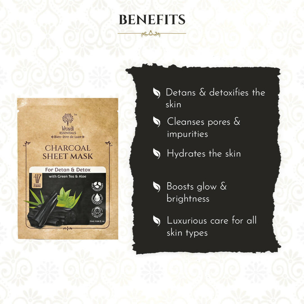 Khadi Essentials Charcoal Serum Sheet Mask | Grocsy