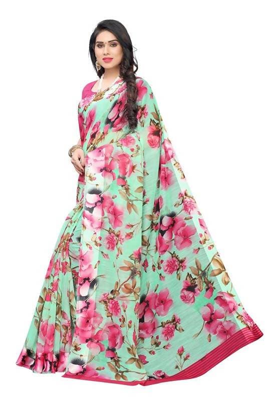 Vamika Green Linen Satin Border Saree (SONAKSHI 12 GREEN) | Grocsy