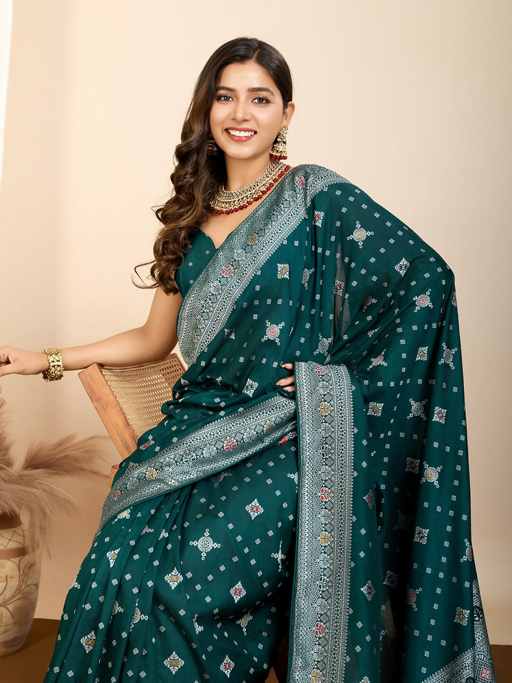 Rama Soft Silk Woven Meenakari Designer Saree - Vedanti | Grocsy