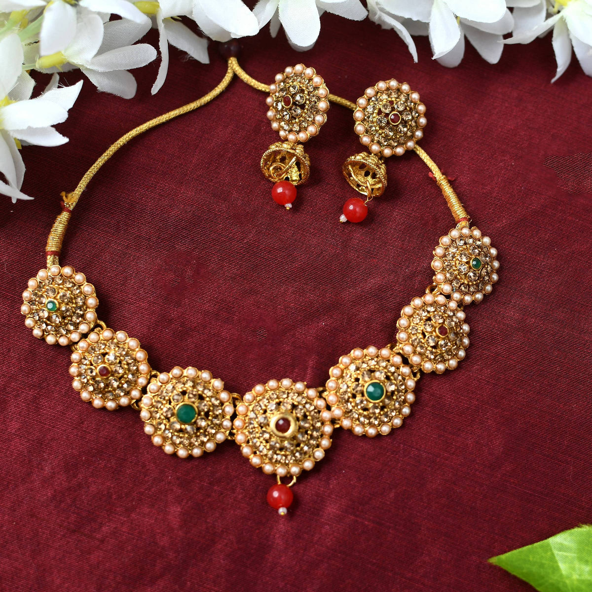 Mominos Fashion Johar Kamal Gold-Polished Brass Finish Kundan Choker For Women (Golden) | Grocsy
