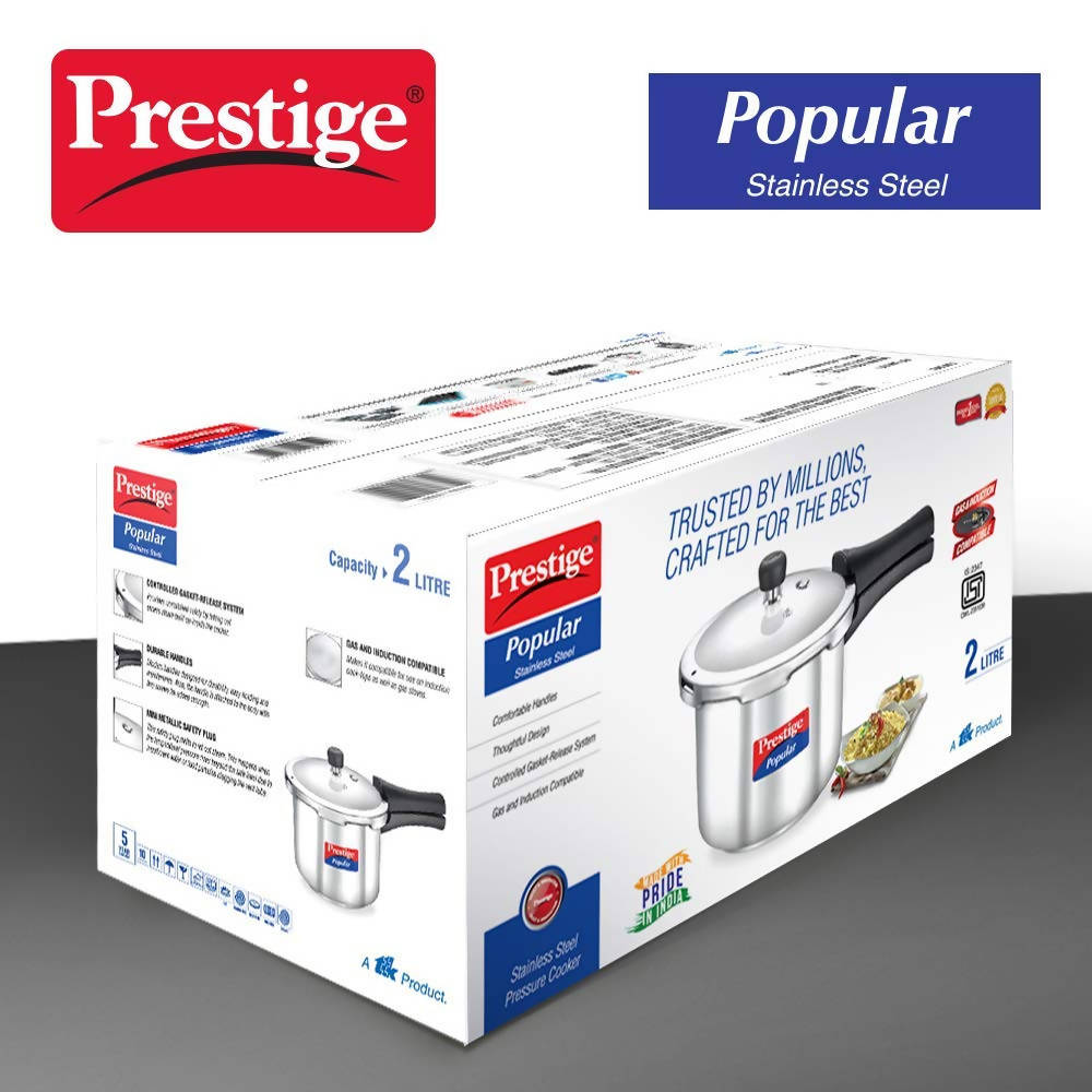 Prestige Popular Stainless Steel Pressure Cooker, Silver Color | Grocsy