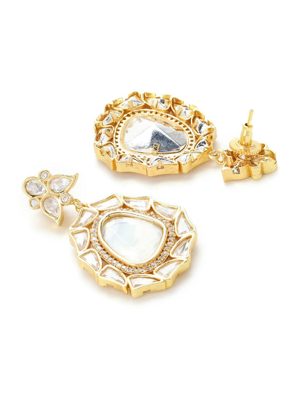 Gold Tone Moissanite Stone Earrings- Ruby Raang | Grocsy