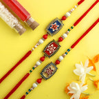 Set of 3 Meenakari Rakhi With Dry Fruits & Gulab Jamun | Grocsy