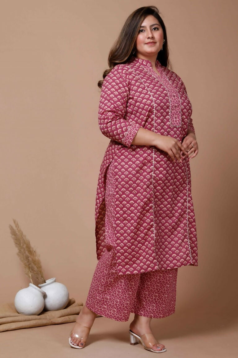 Miravan Women's Floral Printed Cotton Kurta With Palazzo  | Grocsy