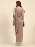 Light Brown Lycra Solid Ready to Wear Saree with stitched Blouse - Nita | Grocsy