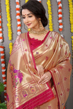 Jyoti Fashion Women's Maroon Paithani Silk Zari Woven Saree with Blouse | Grocsy